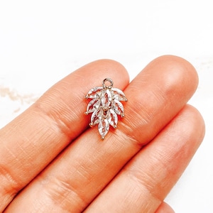 Gold Plated Cubic Zirconia Leaf Charm, Earring Findings, Shiny Earring Charms