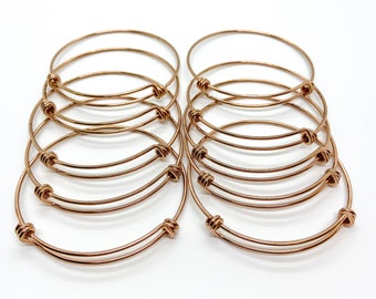 BULK 60mm Rose Gold Stainless Steel Adjustable Bangle Bracelet, Expandable Stainless Steel Wire Bangle Bracelet, Expandable Bangle