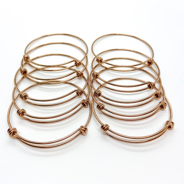 BULK 60mm Rose Gold Stainless Steel Adjustable Bangle Bracelet, Expandable Stainless Steel Wire Bangle Bracelet, Expandable Bangle