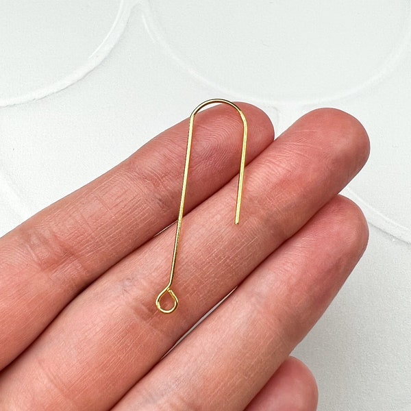 18K Gold Plated Long Earring Hooks, Gold Plated Earring Findings, Jewelry Supplies