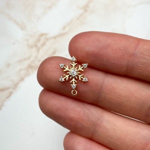18K Gold Plated Cubic Zirconia Snowflake Earring Posts, Gold Earring Findings, Jewelry Supplies