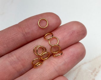 Anillos de salto de acero inoxidable chapados en oro de 6 mm y 18 quilates, anillos de salto abiertos, anillos de salto de calibre 20, anillos de salto de oro a granel, hallazgos de joyería