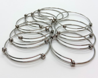 BULK 60mm Stainless Steel Adjustable Bangle Bracelet, Expandable Stainless Steel Wire Bangle Bracelet, Expandable Bangle