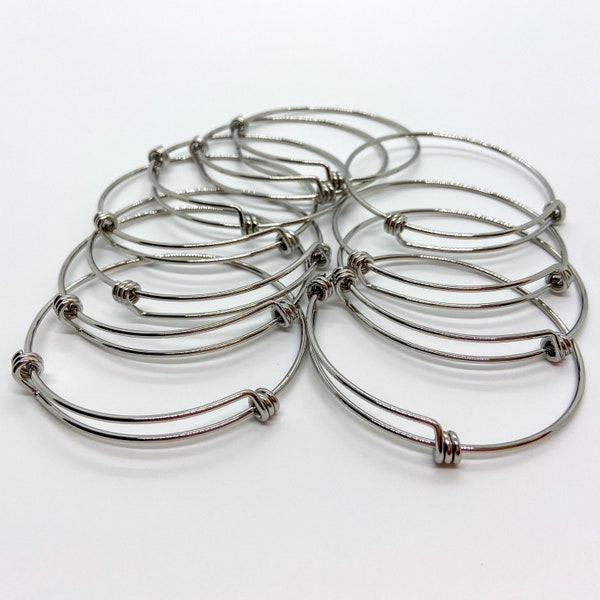 BULK 60mm Stainless Steel Adjustable Bangle Bracelet, Expandable Stainless Steel Wire Bangle Bracelet, Expandable Bangle