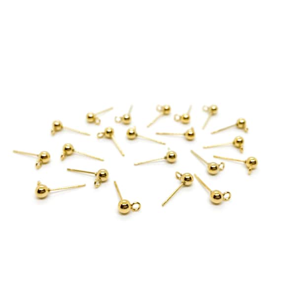 Stainless Steel Gold Earring Post, Ball Post Earring, Ball Stud Earring  With Loop, Earring Findings, Hypoallergenic Earring Posts 