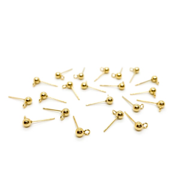 Gold Stainless Steel Earring Post, Ball Post Earring, Ball Stud Earring With Loop, Earring Findings, Hypoallergenic Earring Posts