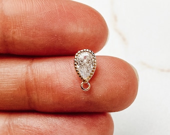 Cubic Zirconia Teardrop Earring Findings, 18K Gold Plated Posts, Teardrop Earring Post With Loop, CZ Ear Post
