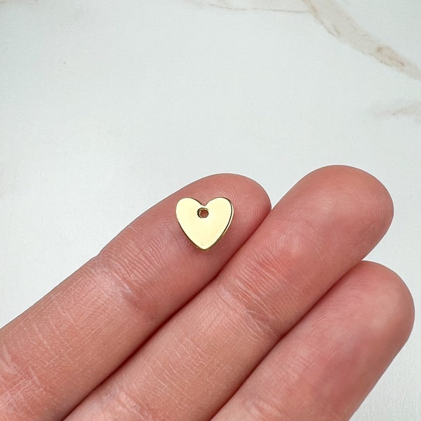 18K Gold Solid Heart Charms, Earring Supplies, Valentines Day Jewelry Findings