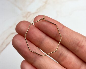 30mm 18K Gold Plated Octagon Hoop Findings, Earring Findings, Gold Plated Wine Charm Rings, DIY Earring Hoops