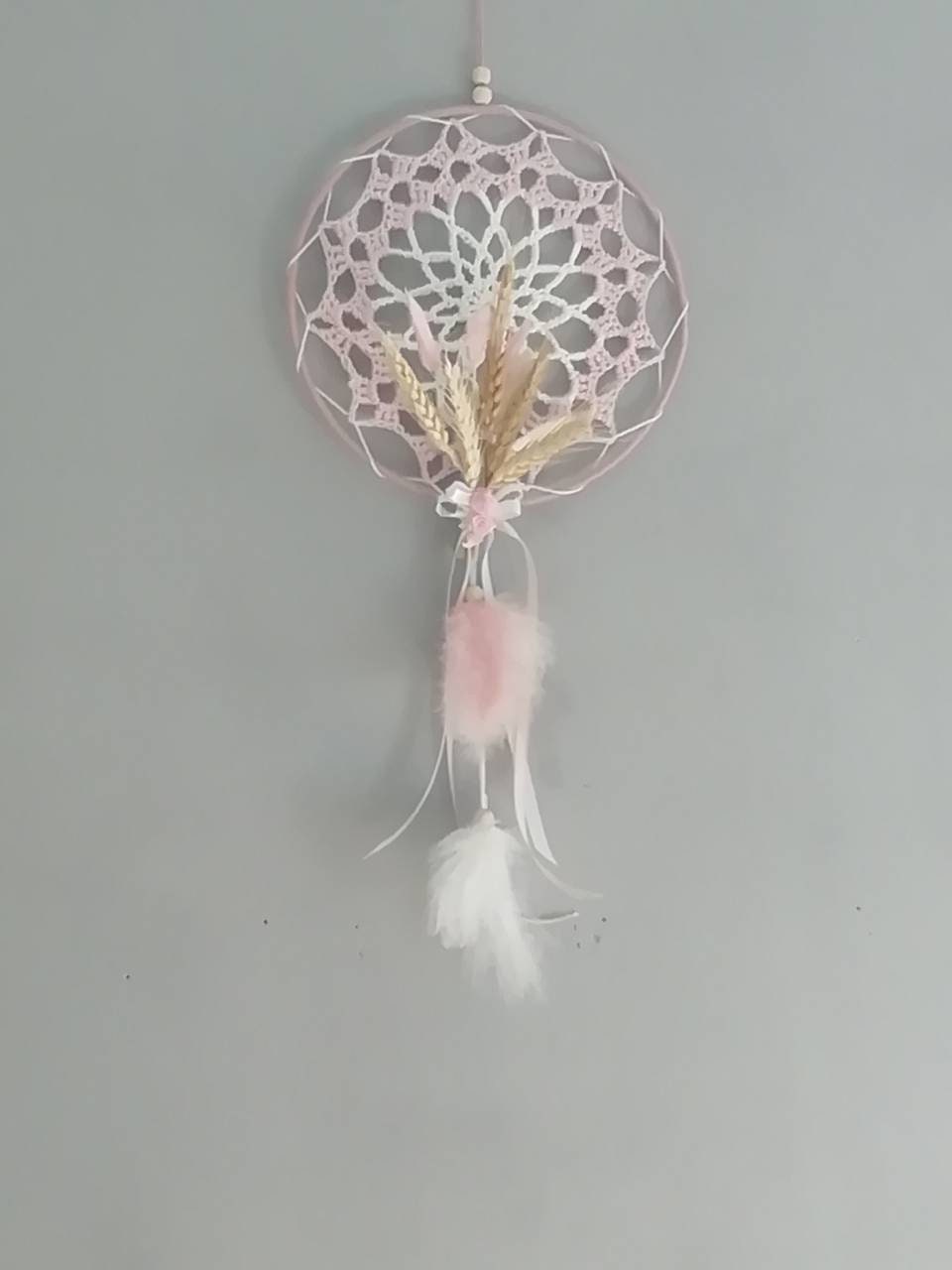 Attrape-Rêves Romantique Rose, Fleur Séchées.