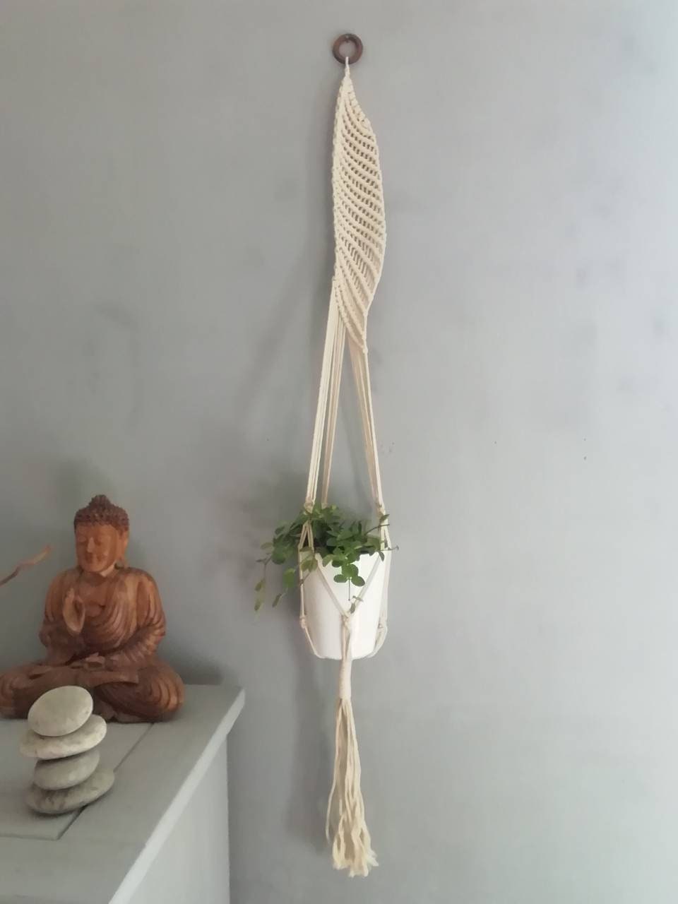 Macramé, Porte Plante, Suspension, Beige .