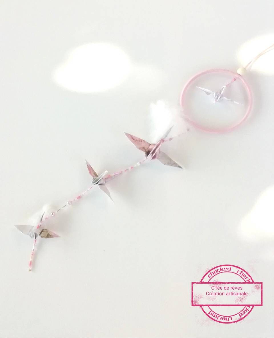 Origami, Attrape-Rêves, Mobile, Grue, Rose et Blanc, Chambre d'enfant.