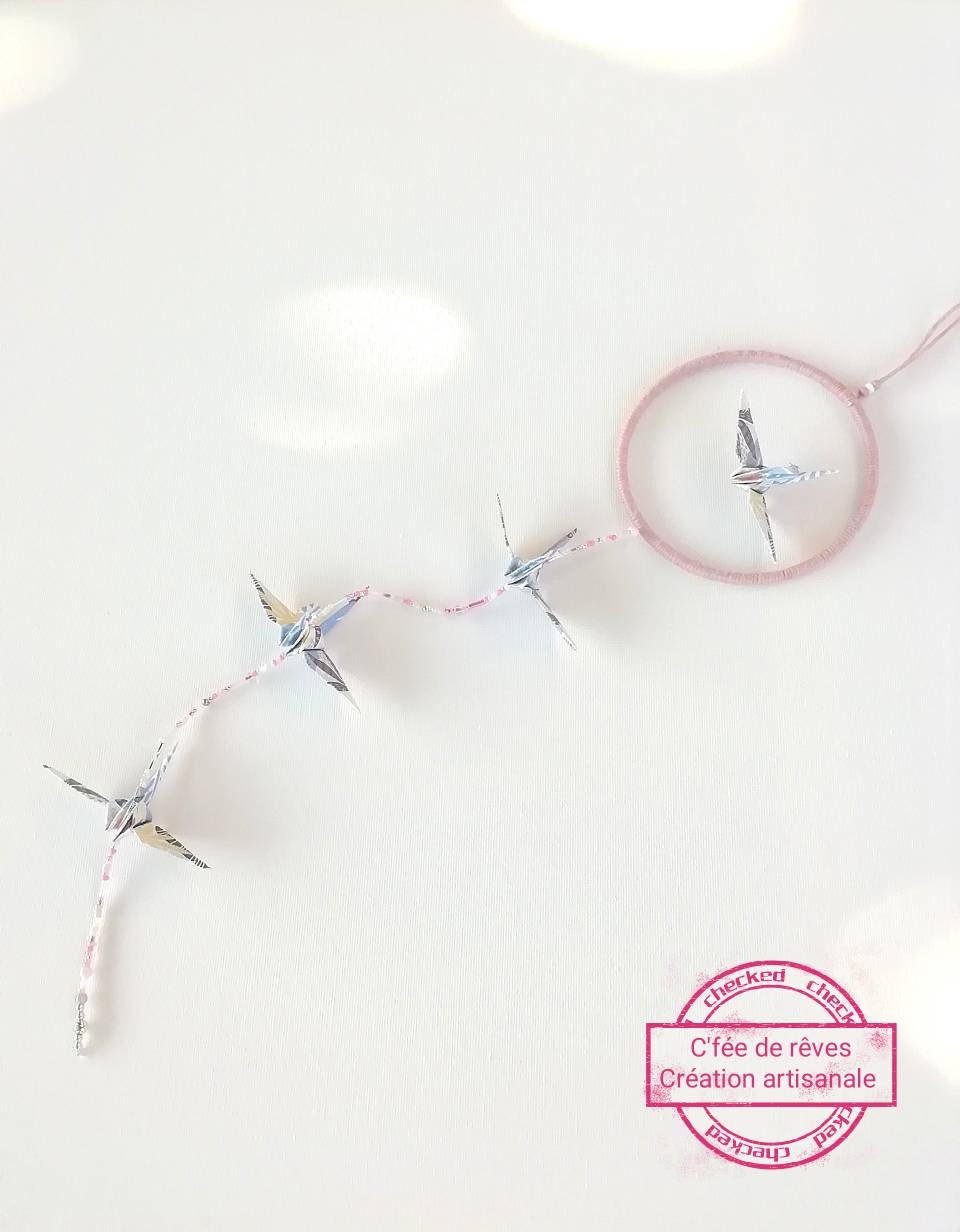 Origami, Attrape-Rêves, Mobile, Grue, Rose, Chambre d'enfant.