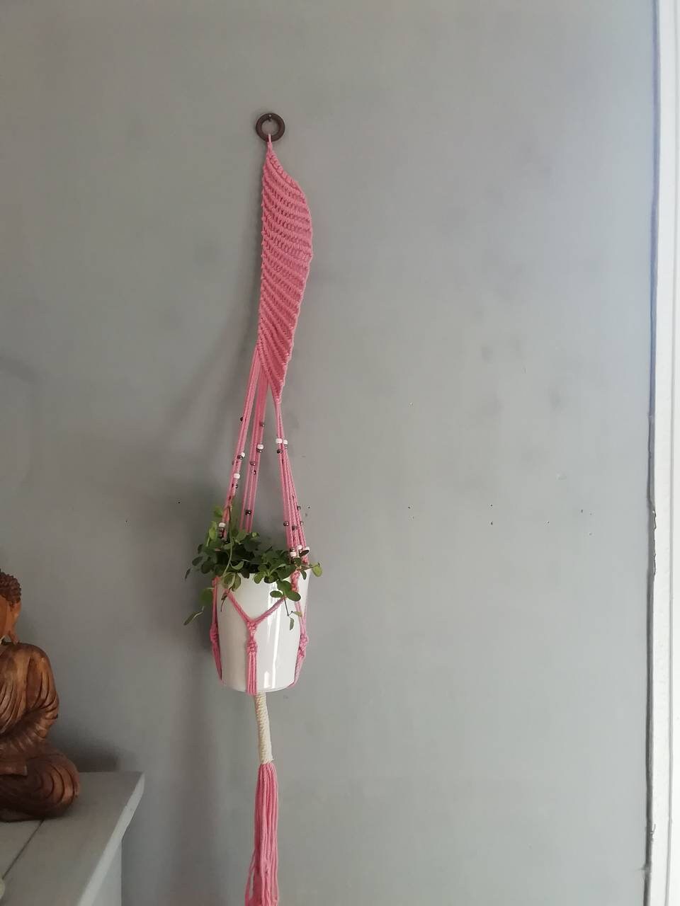 Macramé, Porte Plante, Suspension, Rose.