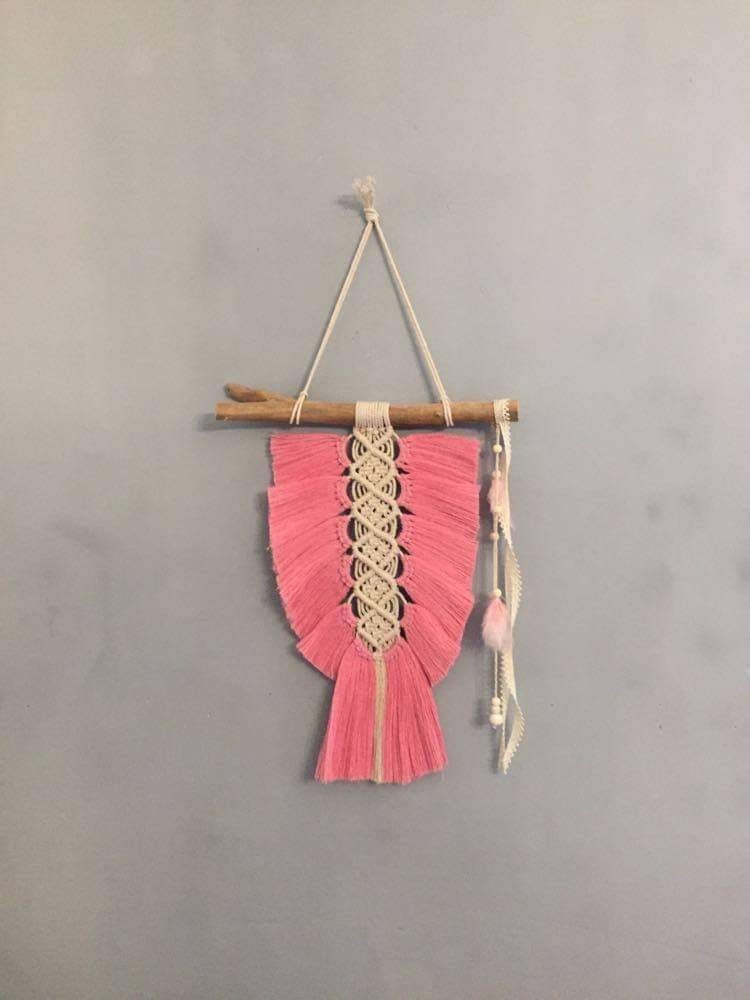 Macramé, Décoration Murale, Couleur Rose.