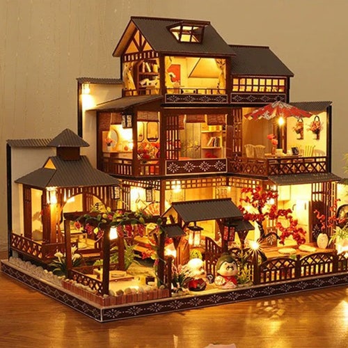 DIY Wooden Dollhouse Japanese Architecture With Furniture Etsy