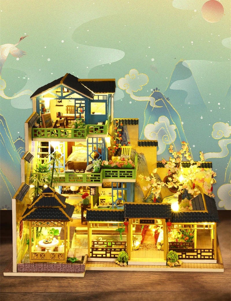 Modern Villa DIY Wooden Dollhouse Kit Assembled Miniature With - Etsy