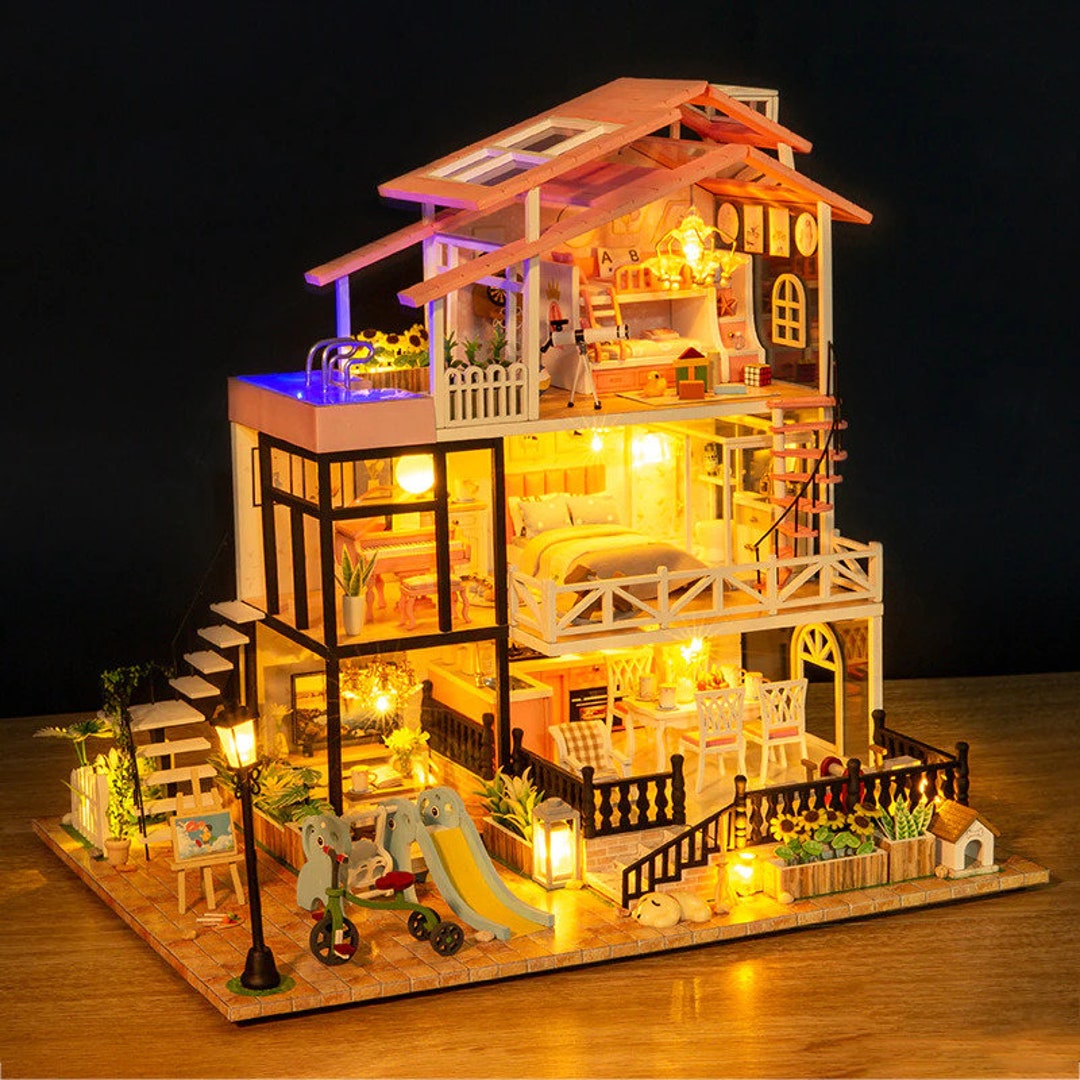 DIY Wooden Dollhouse Casa Miniature With Furniture Kit Chinese Movie Scene Doll  Houses Assemble Toy for Children Christmas Gift