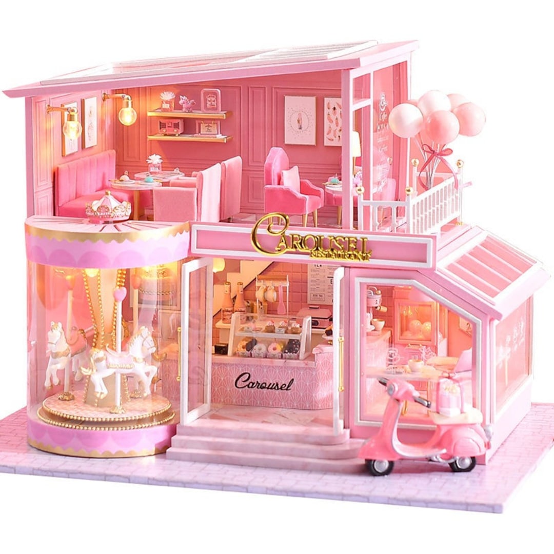 DIY Wooden Doll House Kit Pink Princess House Assembled Etsy