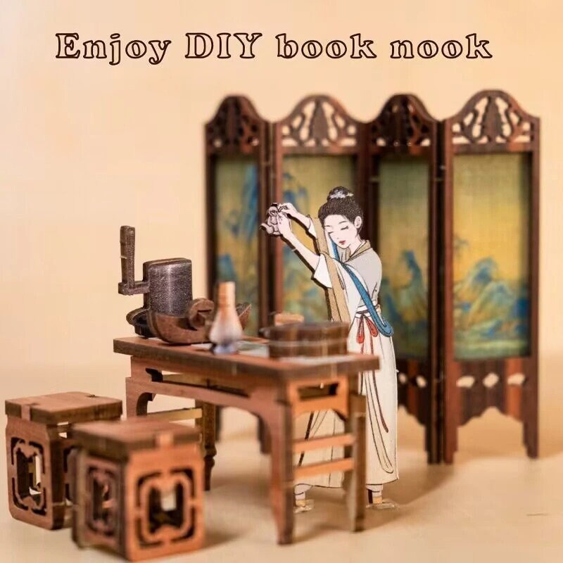 Song Dynasty Tea House Book Nook Kits DIY Wooden Bookshelf Etsy
