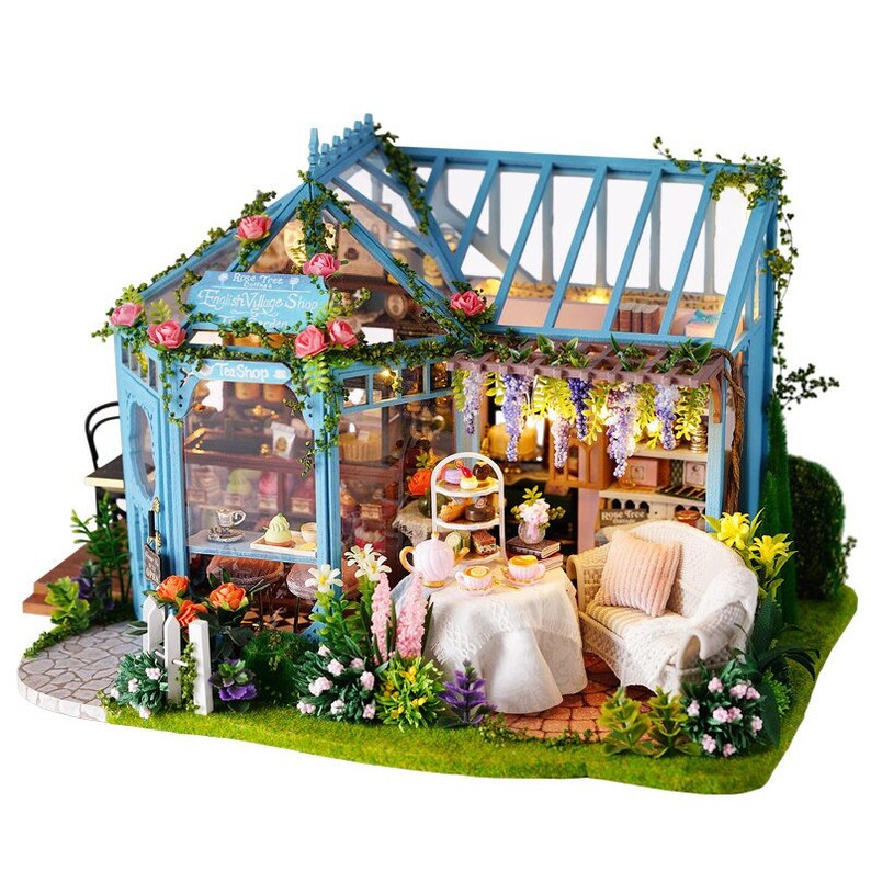 DIY Wooden Doll House Kit Rose Garden Tea House Assembled Etsy