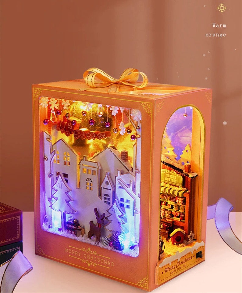 Merry Christmas Bookshelf Book Nook Kits DIY Wooden Miniature Etsy