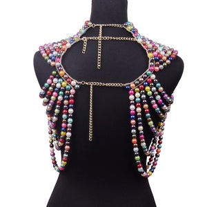 Adjustable Size Women's Pearl Body Chain Bra Shawl Pearls Body Jewelry image 9