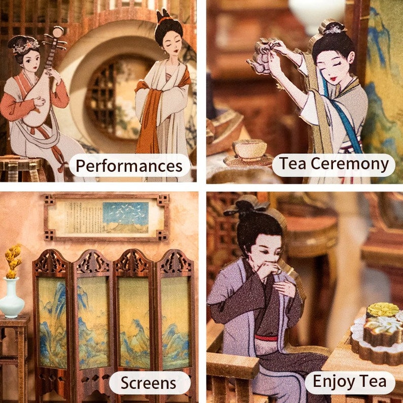 Song Dynasty Tea House Book Nook Kits DIY Wooden Bookshelf Etsy