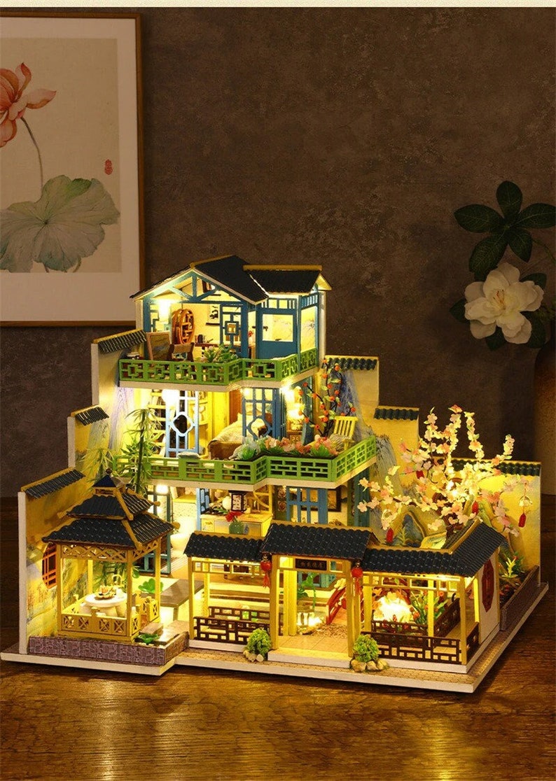 Modern Villa DIY Wooden Dollhouse Kit Assembled Miniature With Etsy