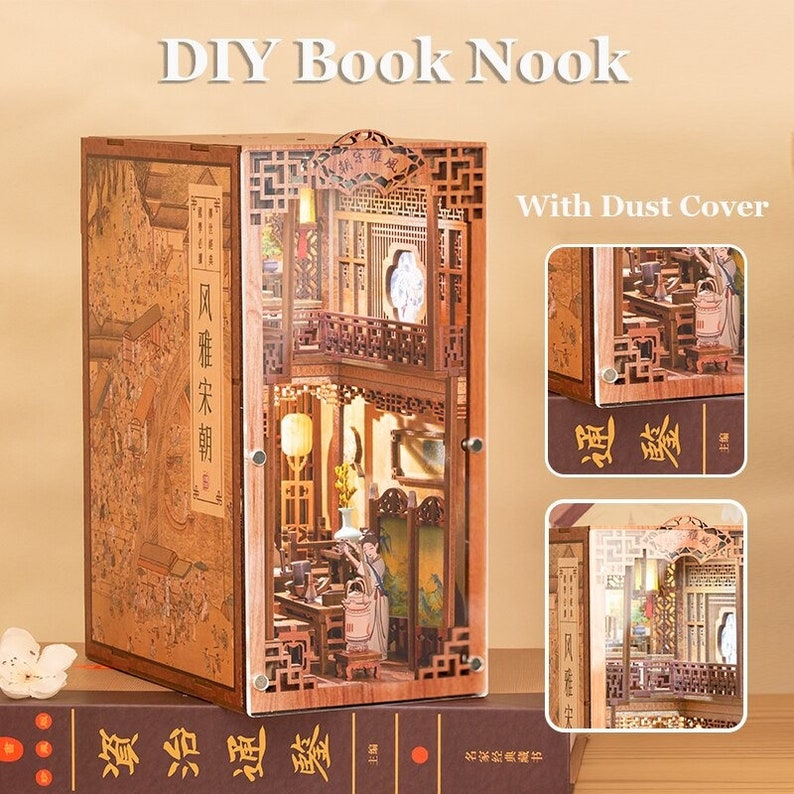Song Dynasty Tea House Book Nook Kits DIY Wooden Bookshelf Etsy
