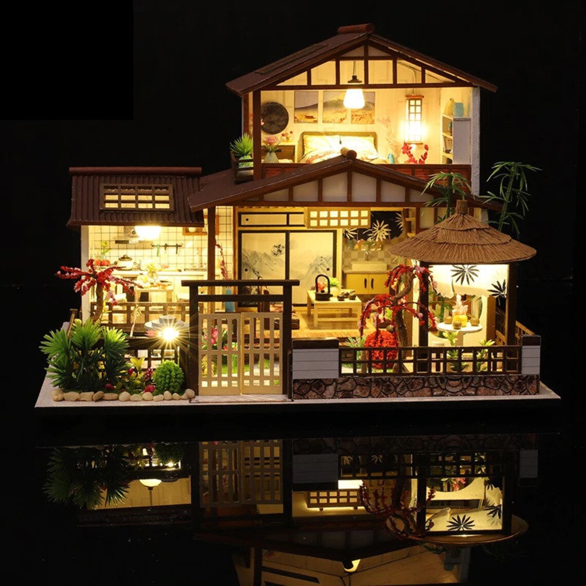 DIY Wooden Doll House Kit Japanese Architecture House Yard Etsy