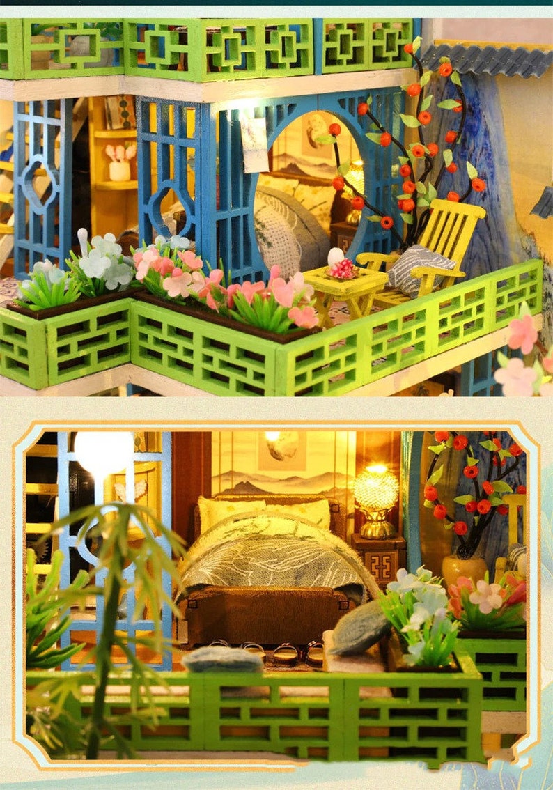 Modern Villa DIY Wooden Dollhouse Kit Assembled Miniature With Etsy