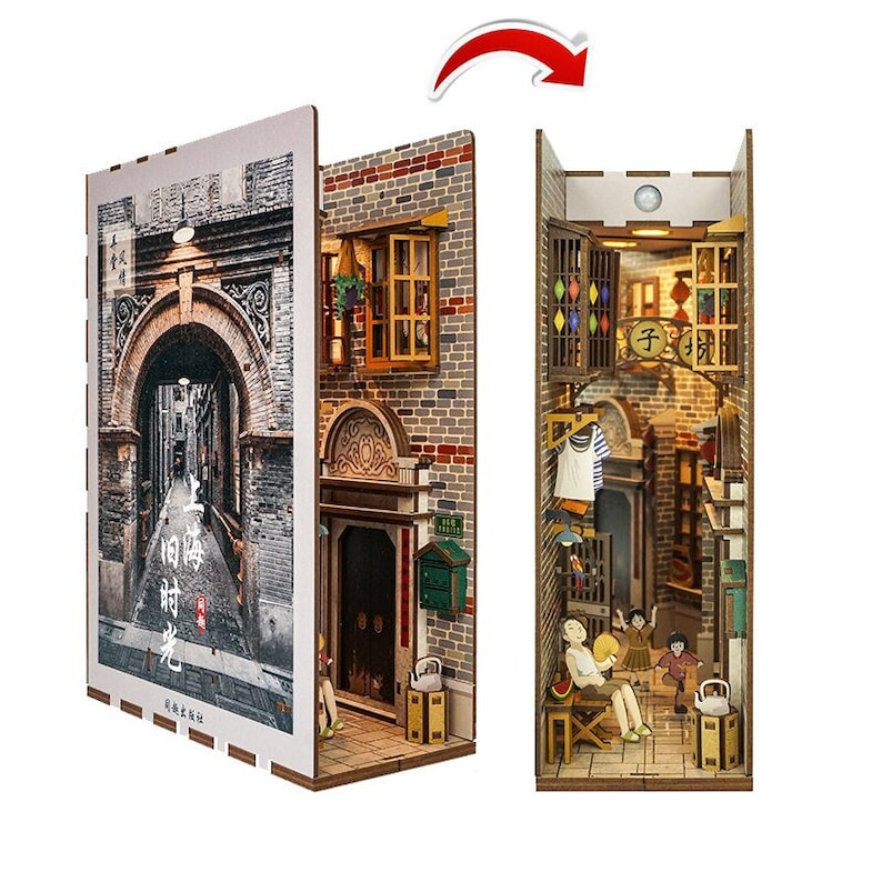 DIY Wooden Book Nook Kits Bookshelf Miniature Building Toys Etsy