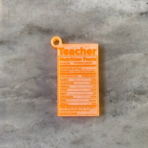 Teacher Nutritional Facts Silicone Mould, keyring for teachers, gift for teachers