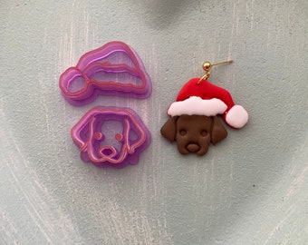 Christmas Dog Clay Cutter / Polymer Clay Cutter / Polymer Clay Tools / Jewellery Making / 2 piece, Santa Dog Cutter, Dog with Santa Hat