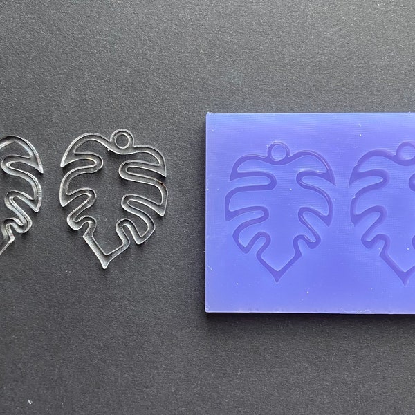 Dangly Monstera Leaf Outline Earring Silicone Mould, with hole / loop