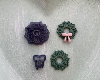 Christmas Wreath, and Bow, Clay Cutter / Polymer Clay Cutter / Polymer Clay Tools / Jewellery Making