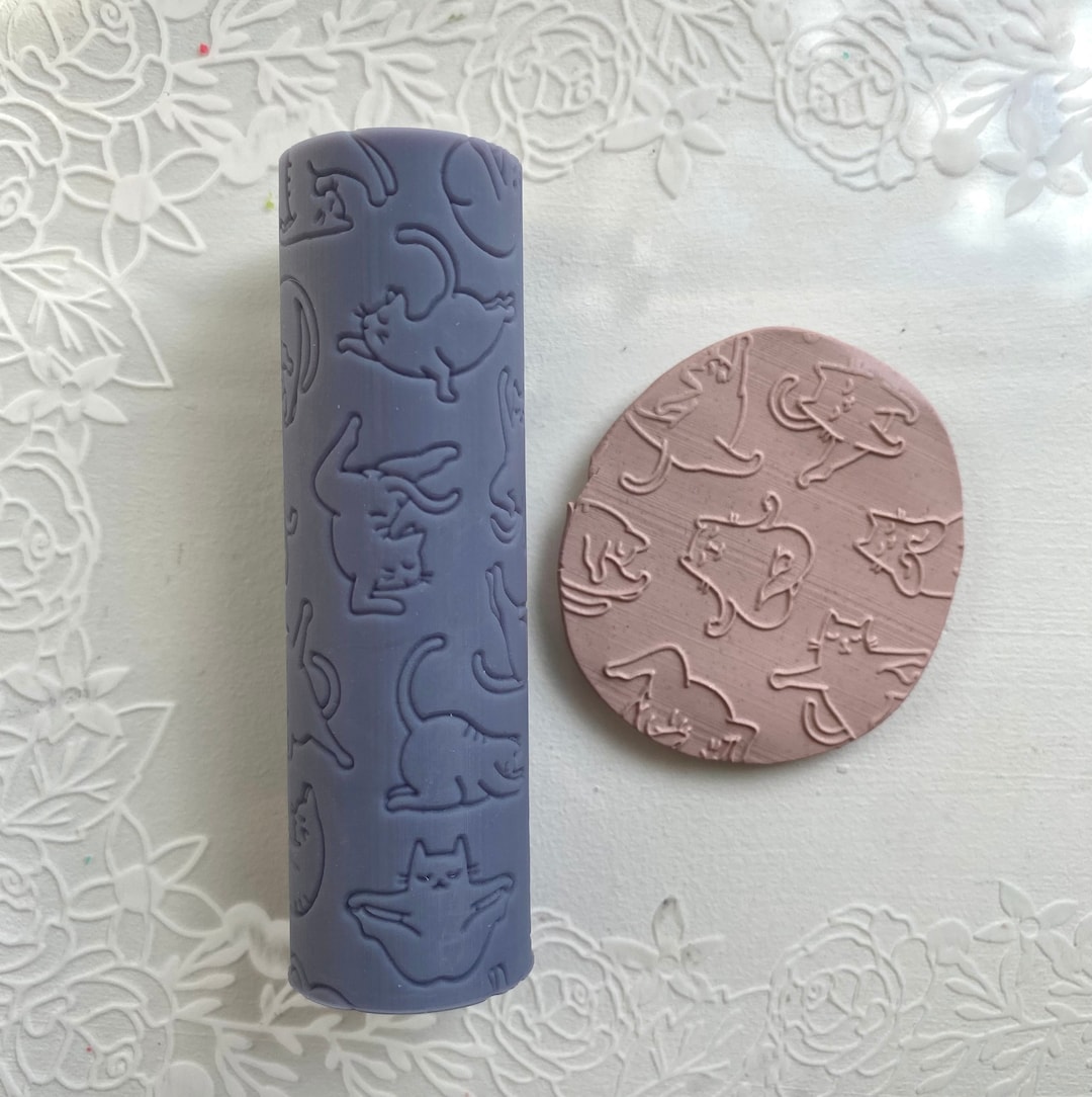Roll Cat Texture Playful Cats Texture Roller / Polymer Clay Roller / Polymer Clay Tools ...