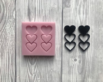 Molde de silicona para pendientes de triple corazón
