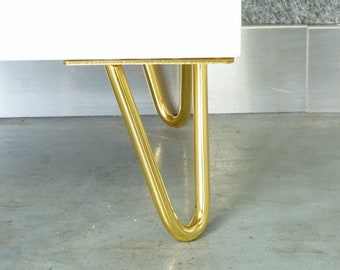 Haarnadelbein, Möbelbein golden, Möbelbein Stahl, mit Montageplatte, Haarnadelbeine 15 cm