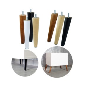 Varnished or Unfinished Tapered Furniture Legs, Wooden Cabinet Legs [10 - 45 CM], Solid Beech Wood, Twilled,  Straight, Varnished Raw