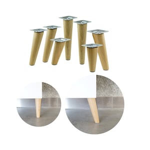 Patas de mueble barnizadas para armarios [6 - 45 CM] Patas de roble rectas o inclinadas en forma de cono, de madera, roble, barnizadas