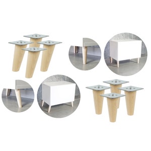 4x Rohe Möbelbeine für Schränke [6 - 18 CM] – Gerade oder schräge konische Buchenbeine, unbehandelt, aus Holz