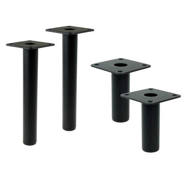 Zwart  Metalen poten voor kasten [8 - 23 CM] NUOVO, rond met geschroefde montageplaat, stalen poten voor meubels
