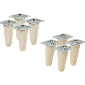 4x Tapered furniture legs unfinished Wooden cabinet legs [6 - 45 CM], raw solid beech wood, inclined or straight, furniture feet