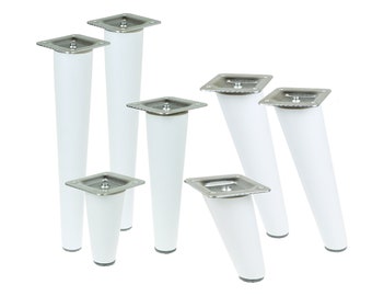 Gambe per mobili bianche per armadi [6 - 45 CM] Gambe in faggio, dritte o inclinate, a forma di cono, gambe in legno, gambe in faggio, gambe bianche