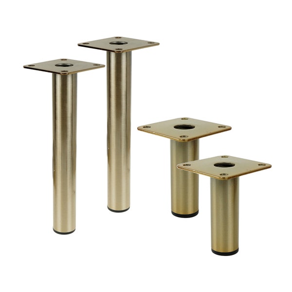 Antique Gold Metal legs for cabinets [8 - 23 CM] NUOVO, round legs with mounting plate, steel legs for furniture, legs for sofa