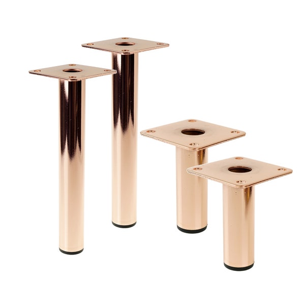 Copper  Metal legs for cabinets [8 - 23 CM] NUOVO, round legs with mounting plate, steel legs for furniture, legs for sofa