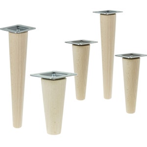 4x Tapered furniture legs unfinished Wooden cabinet legs [6 - 45 CM], raw solid beech wood, inclined or straight, furniture feet