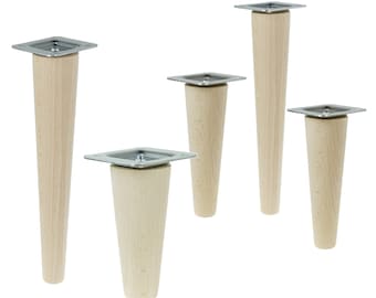 4x Holzfüße Rohe, Möbelbeine [6 - 45 CM] Schrank Beine Massivholz gerade oder schräg Konisch Möbelfüße, Holzbeine Buche, Buche Möbelfüße